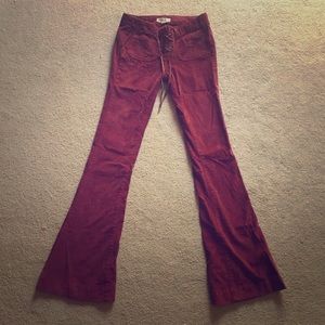 hippie boho rust corduroy lace up bell bottoms
